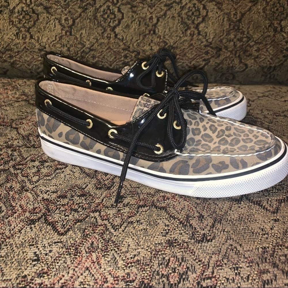Sperry Topsiders loafers cheetah and black patent, size 7.5 - Picture 2 of 7